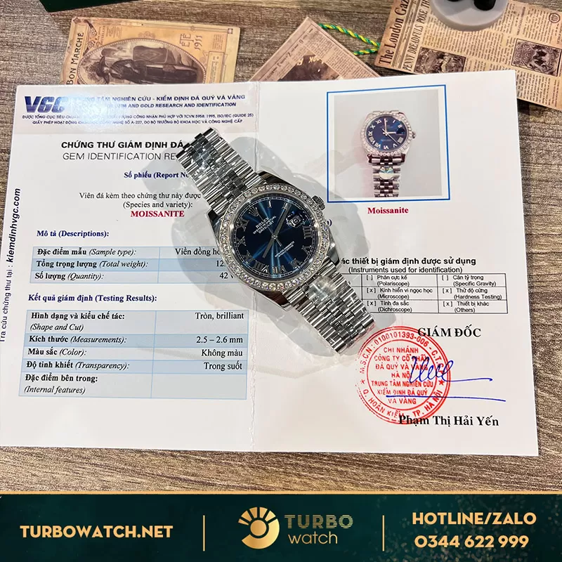 Rolex datejust mặt xanh blue độ kim cương moissanite 2,5ly