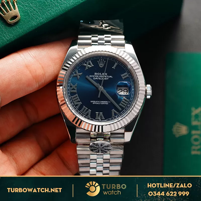 Rolex datejust mặt xanh dương cọc số la mã thép 904 máy 3235
