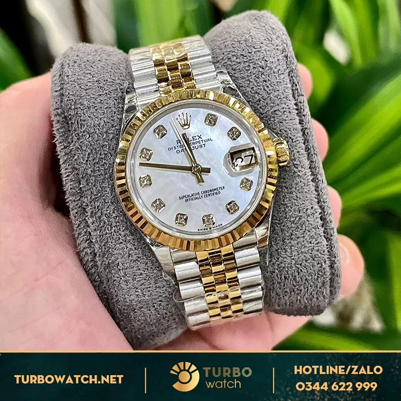 Rolex datejust nữ 116231 fake mặt khảm trai demi yellow gold