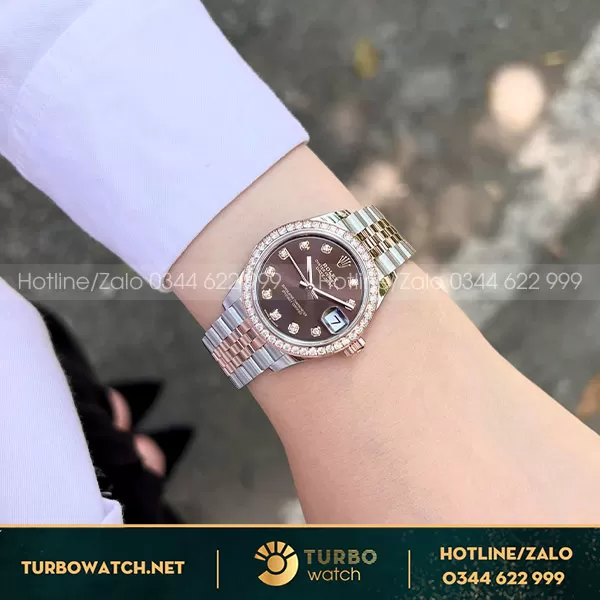 Rolex datejust nữ 31mm chocolate dial Viền moissanite 