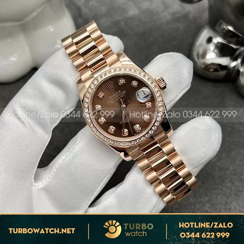 Rolex datejust nữ chocolate dial 31mm chế tác vàng hồng
