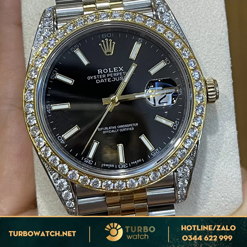 Rolex Datejust Oyster 41 bọc vàng 18k độ kim cương moissanite