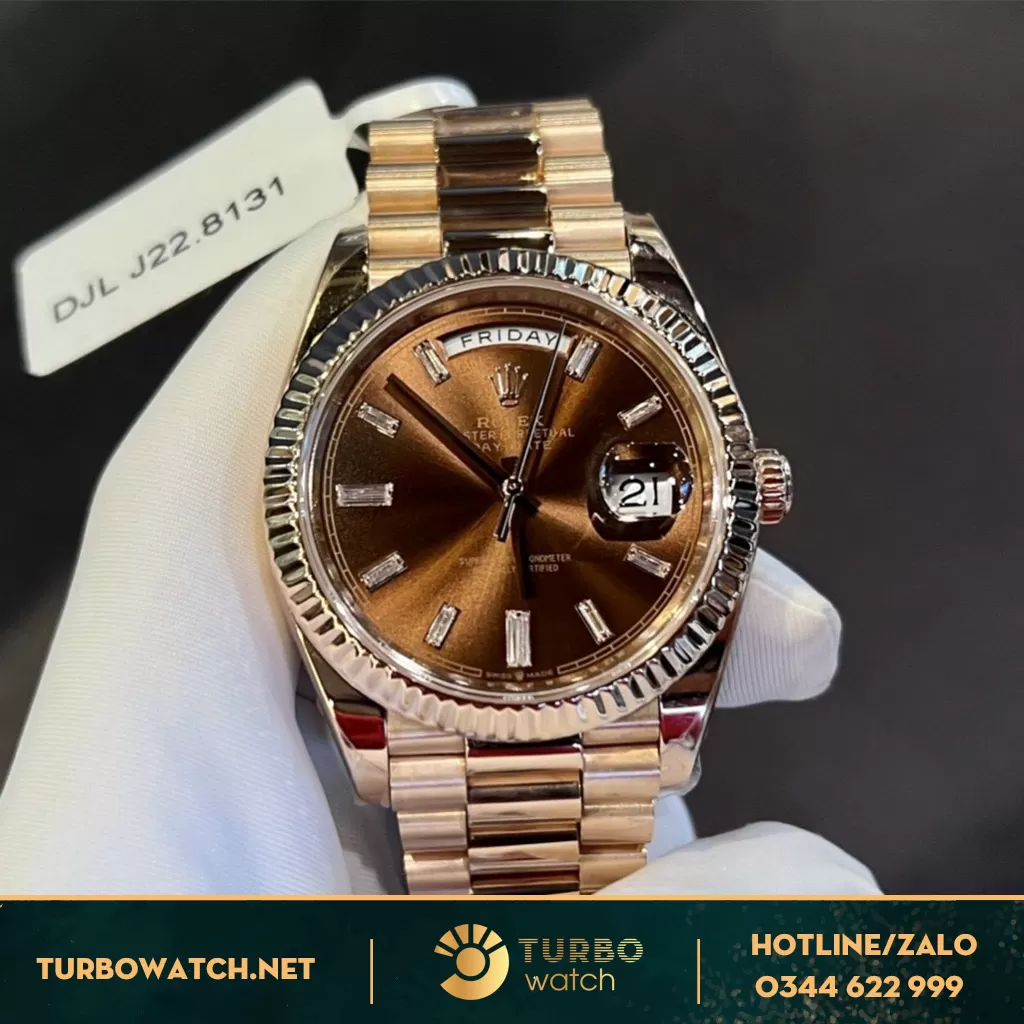 Rolex Day-Date 228235 40 Siêu Cấp Mặt Chocolate mặt số Kim Cương 