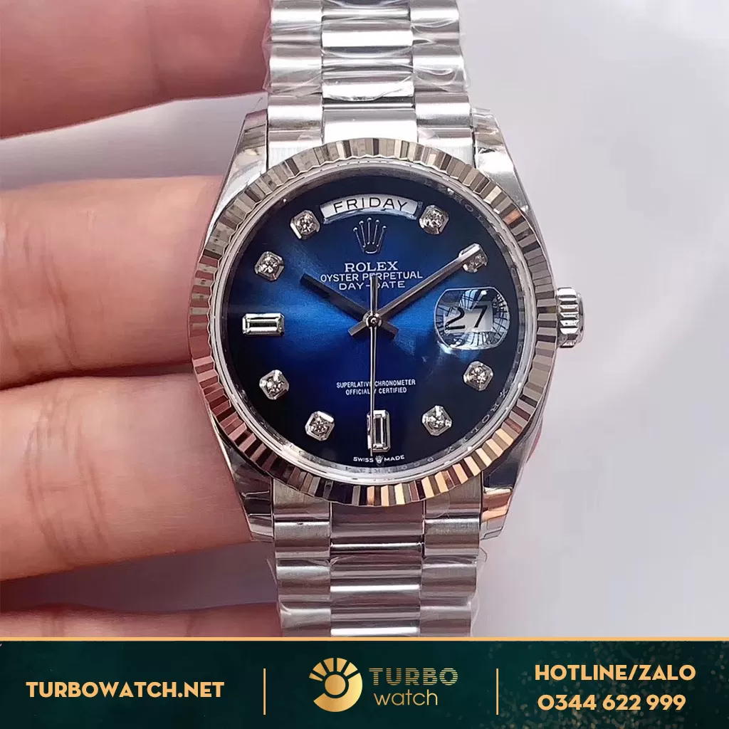 Rolex Day-Date 36 128349 Mặt Số Ombré Xanh Dương Replica 
