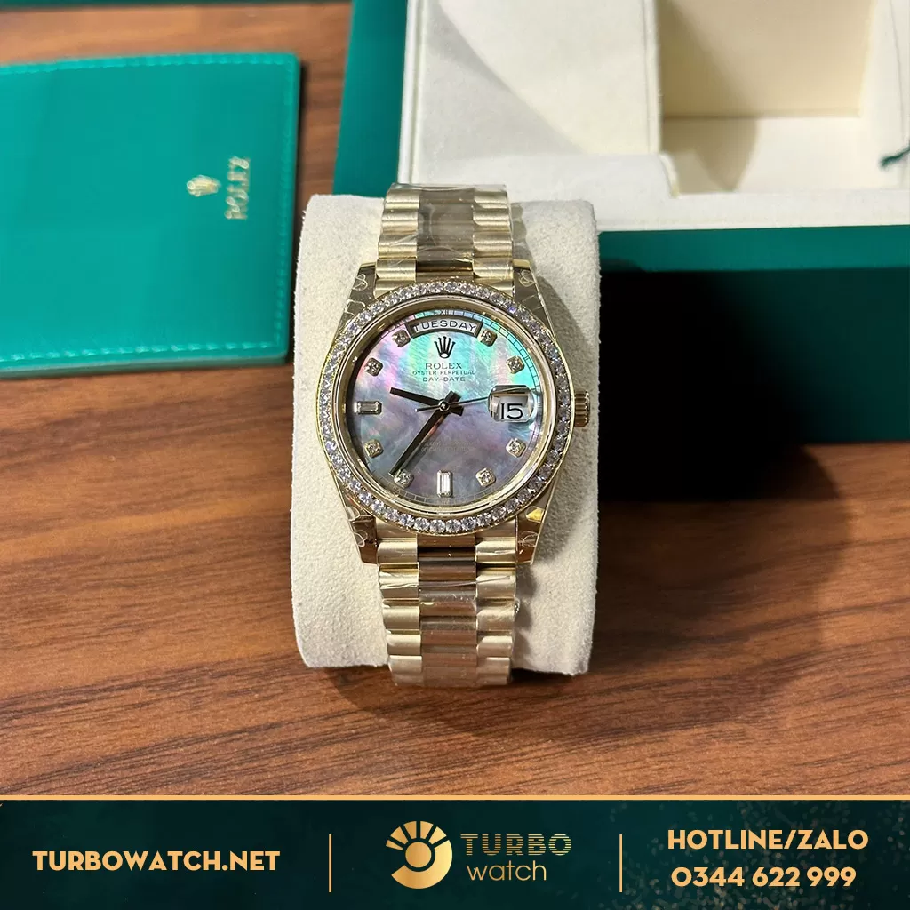 Rolex Day Date 40mm BP MOP Xà Cừ tím viền đá
