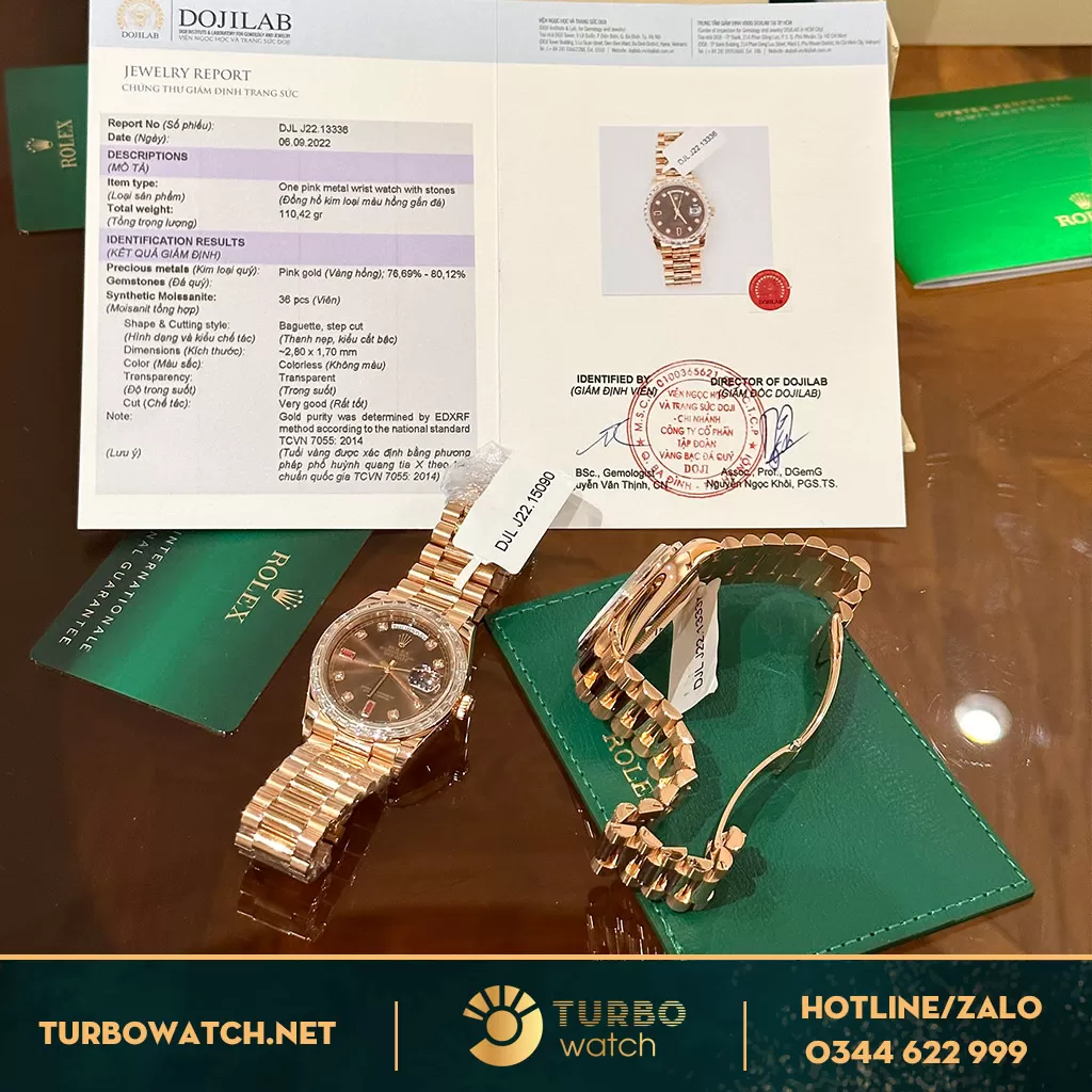 Rolex day date bọc vàng 18k - Kim cương baguet moissanite 