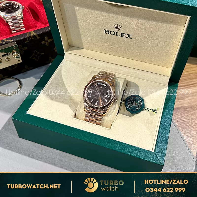 Rolex daydate 228235 tinh chỉnh nặng 166g chocolate dial