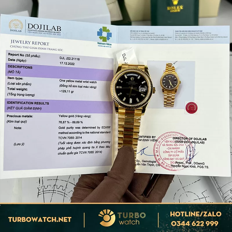 Rolex daydate 228238 fake bọc vàng yellow gold full kiểm định