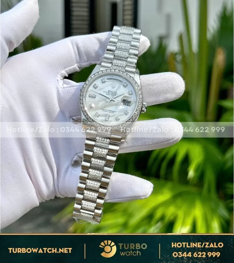 Rolex Daydate 36 vàng trắng mặt MOP độ kim cương