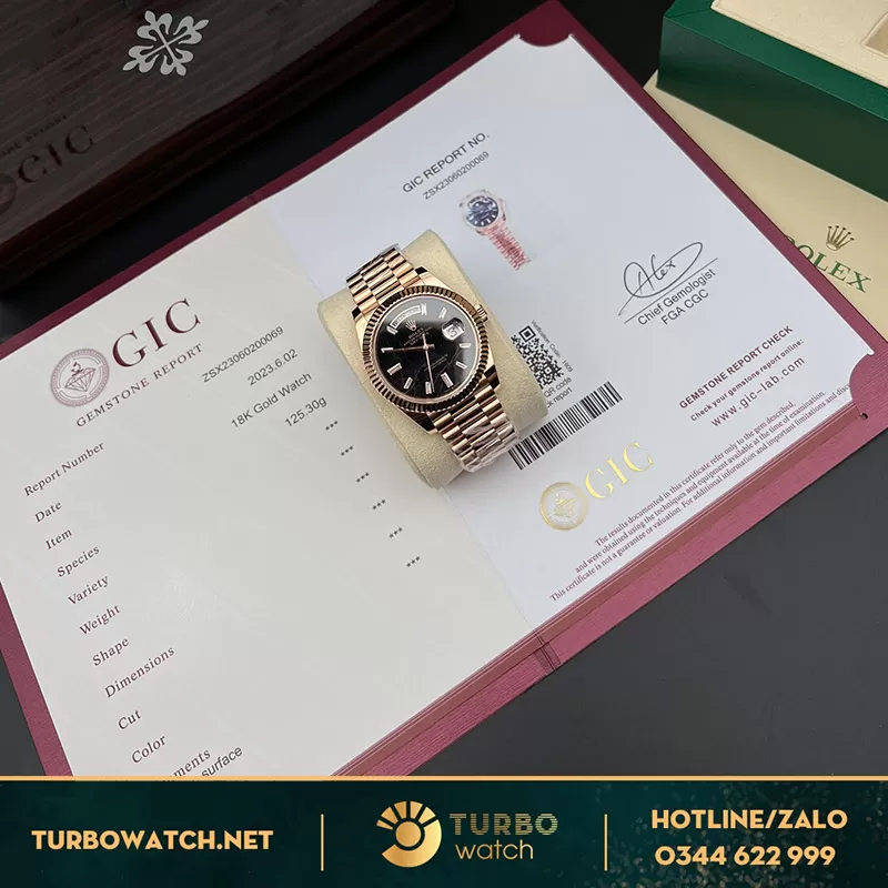 Rolex daydate 40 rose gold mặt Eisenkiessel fake 228235 bọc vàng