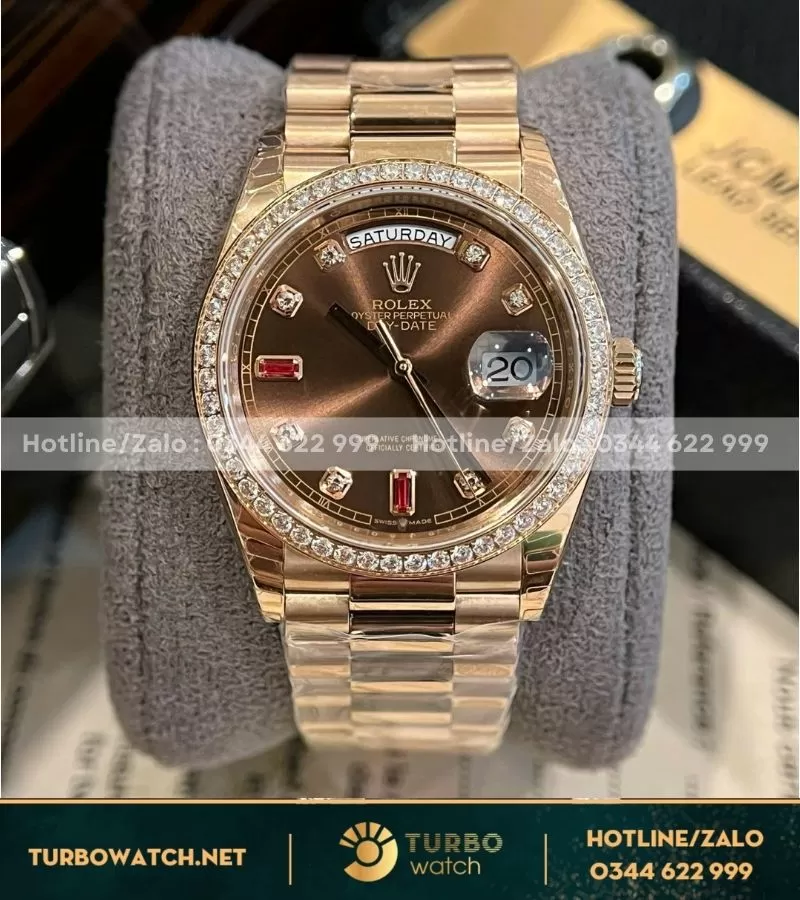 Rolex daydate 40mm chocolate dial moissanite benzel