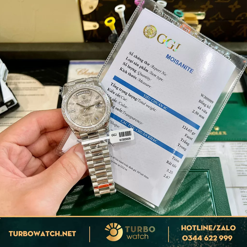 Rolex daydate 40mm mặt thiên thạch độ kim cương moisaanite