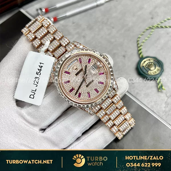 Rolex daydate độ full kim moissanite 40mm full kiểm định