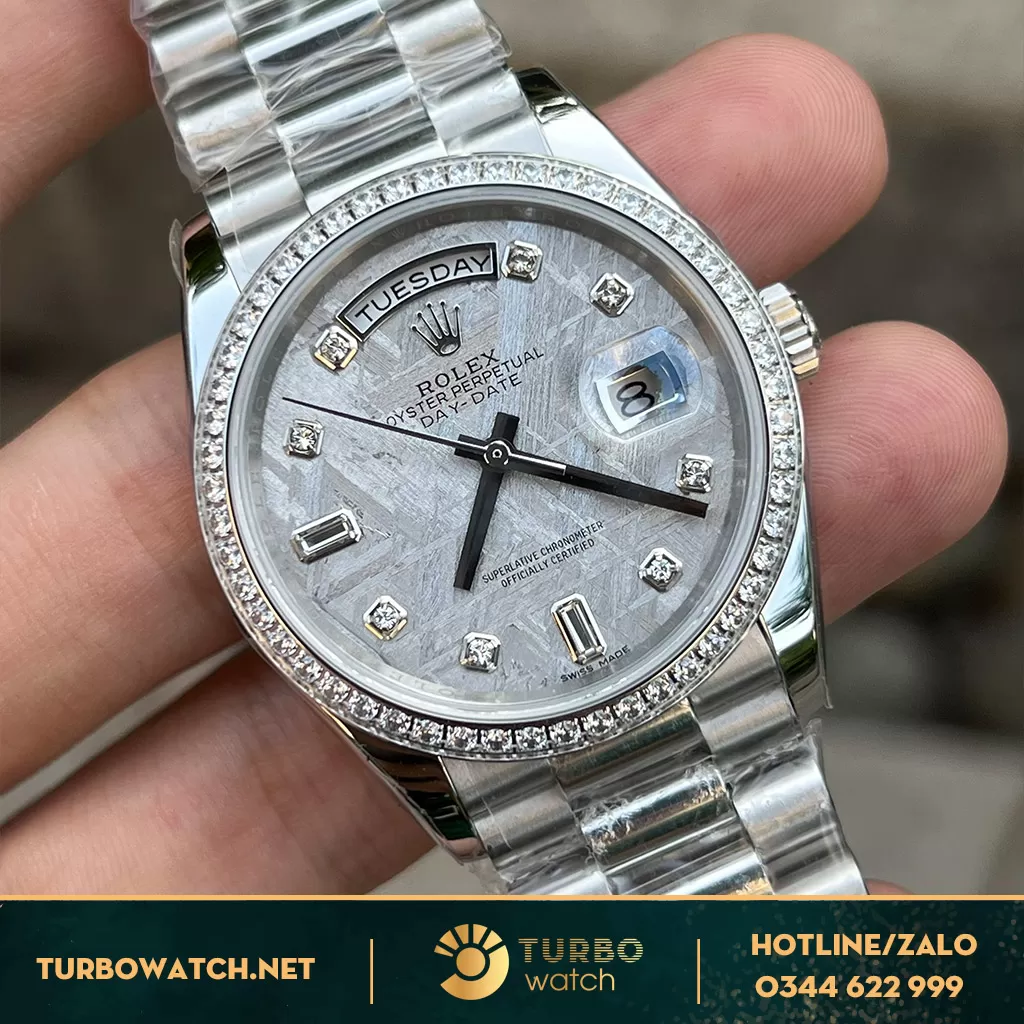 Rolex daydate mặt thiên thạch viền đá