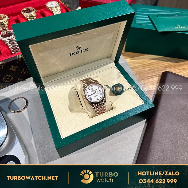 Rolex daydate rep 11 tinh chỉnh 166g mặt trắng vàng hồng