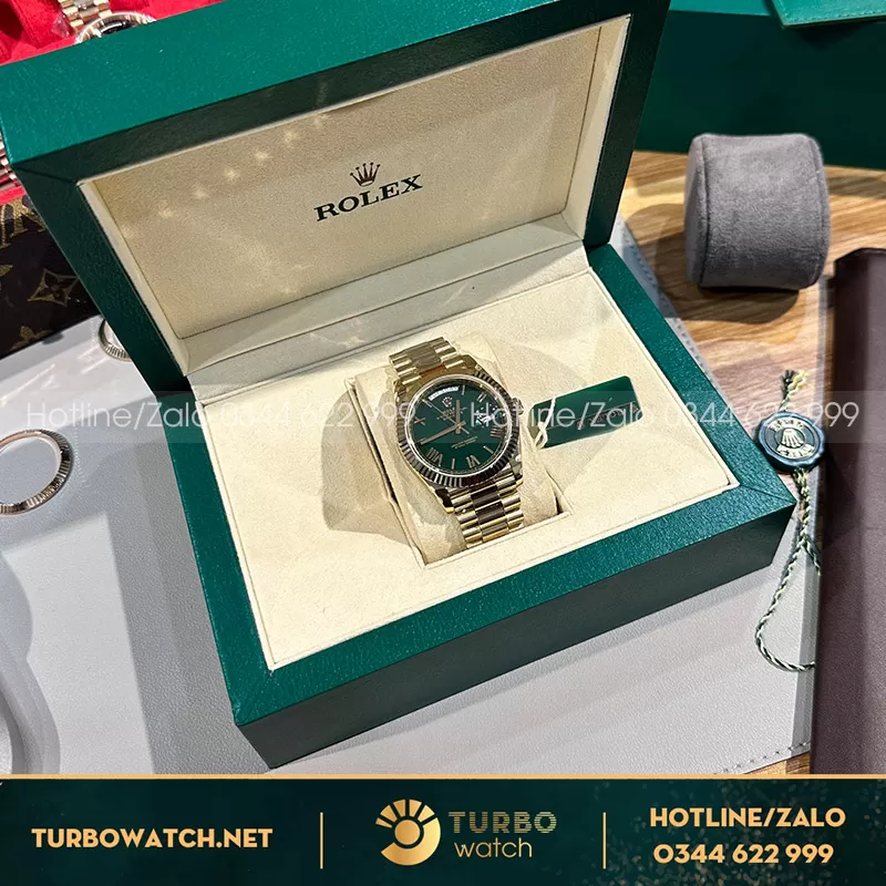 Rolex daydate tinh chỉnh nặng 166g Green roman dial yellow gold
