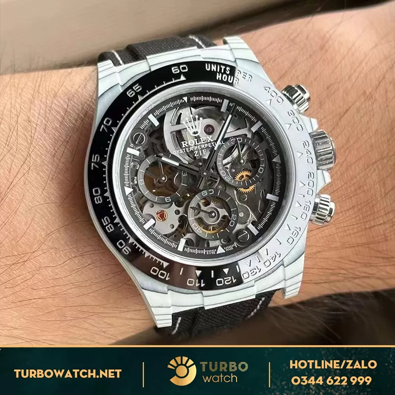 Rolex daytona chế tác vỏ carbon mặt skelaton benzel ceramic