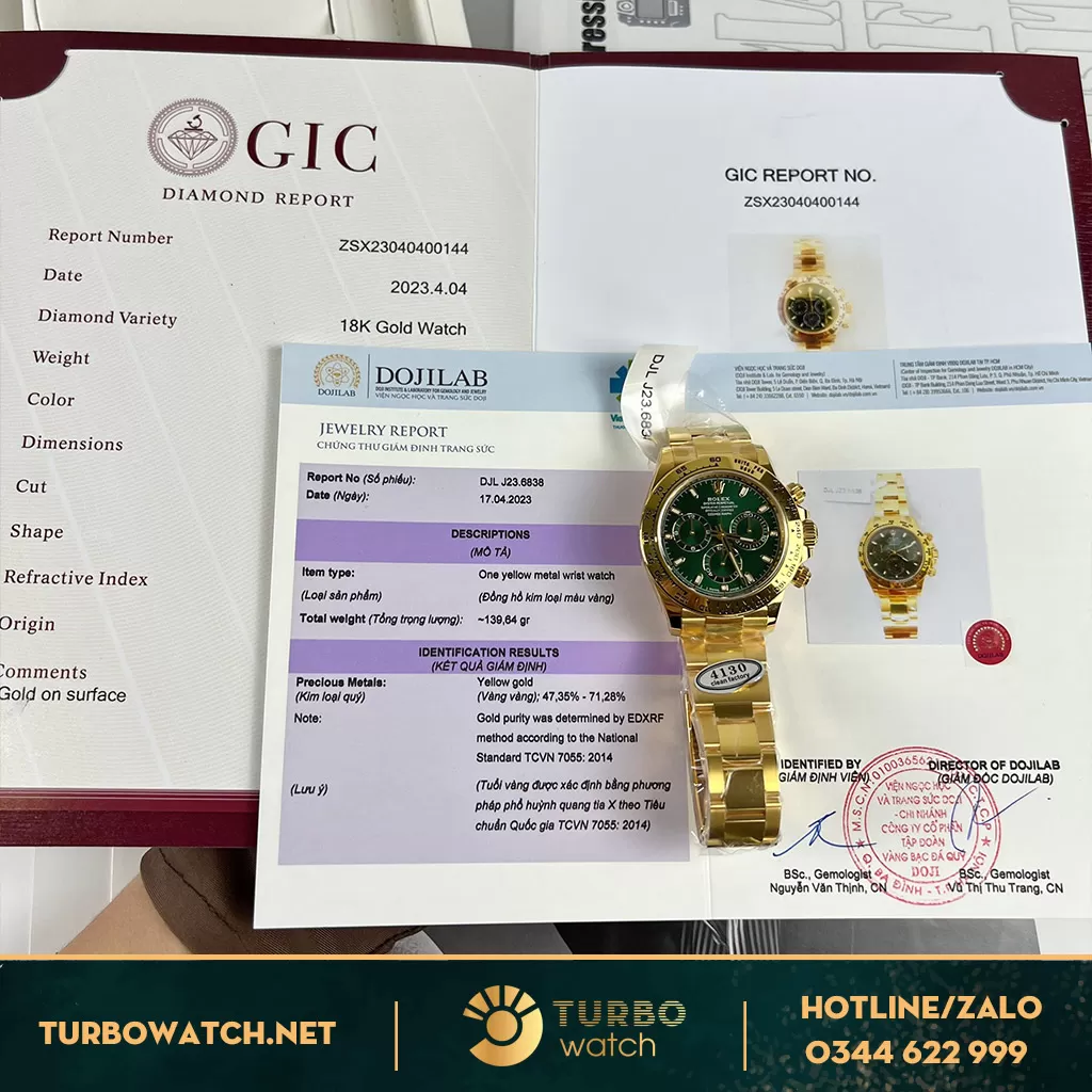 Rolex daytona loki green dial bọc vàng full kiểm định