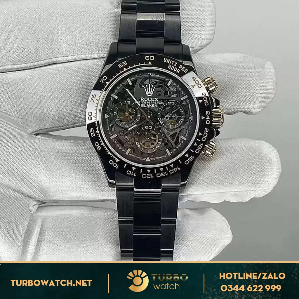Rolex daytona mặt skelaton full black replica