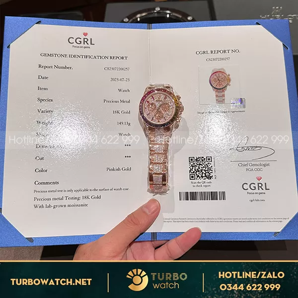 Rolex Daytona Rainbow Rep 1 1 Bọc Vàng 18K Độ Kim Moissanite