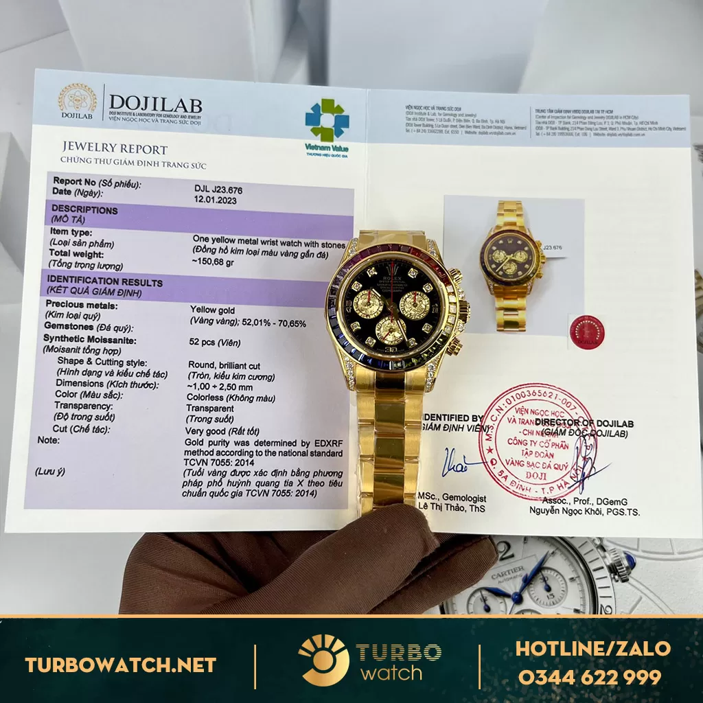 Rolex daytona rainbow bọc vàng độ kim cương moissanite