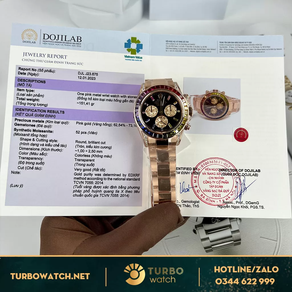 Rolex daytona rainbow bọc vàng độ kim cương moissanitte