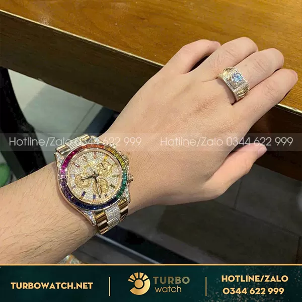 Rolex daytona rainbow full đá cz replica