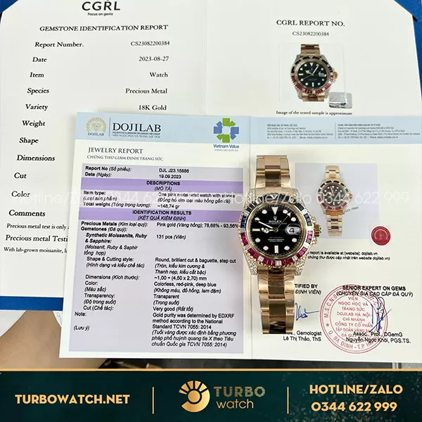 Rolex GMT-Master II 126755 SARU – 41 mm Bọc Vàng 18k Kim Moissanite Cả Mặt