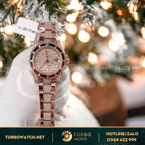 Rolex gmt master ii bọc vàng độ moissanite 