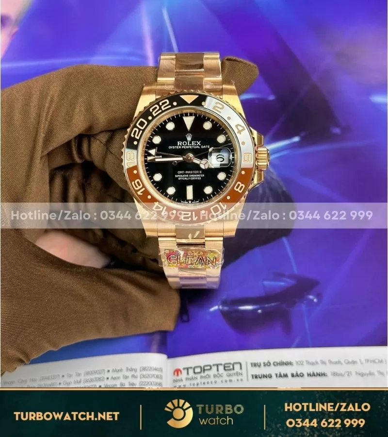 Rolex GMT-Master II máy cal3186 full rose gold nhà máy CLEAN