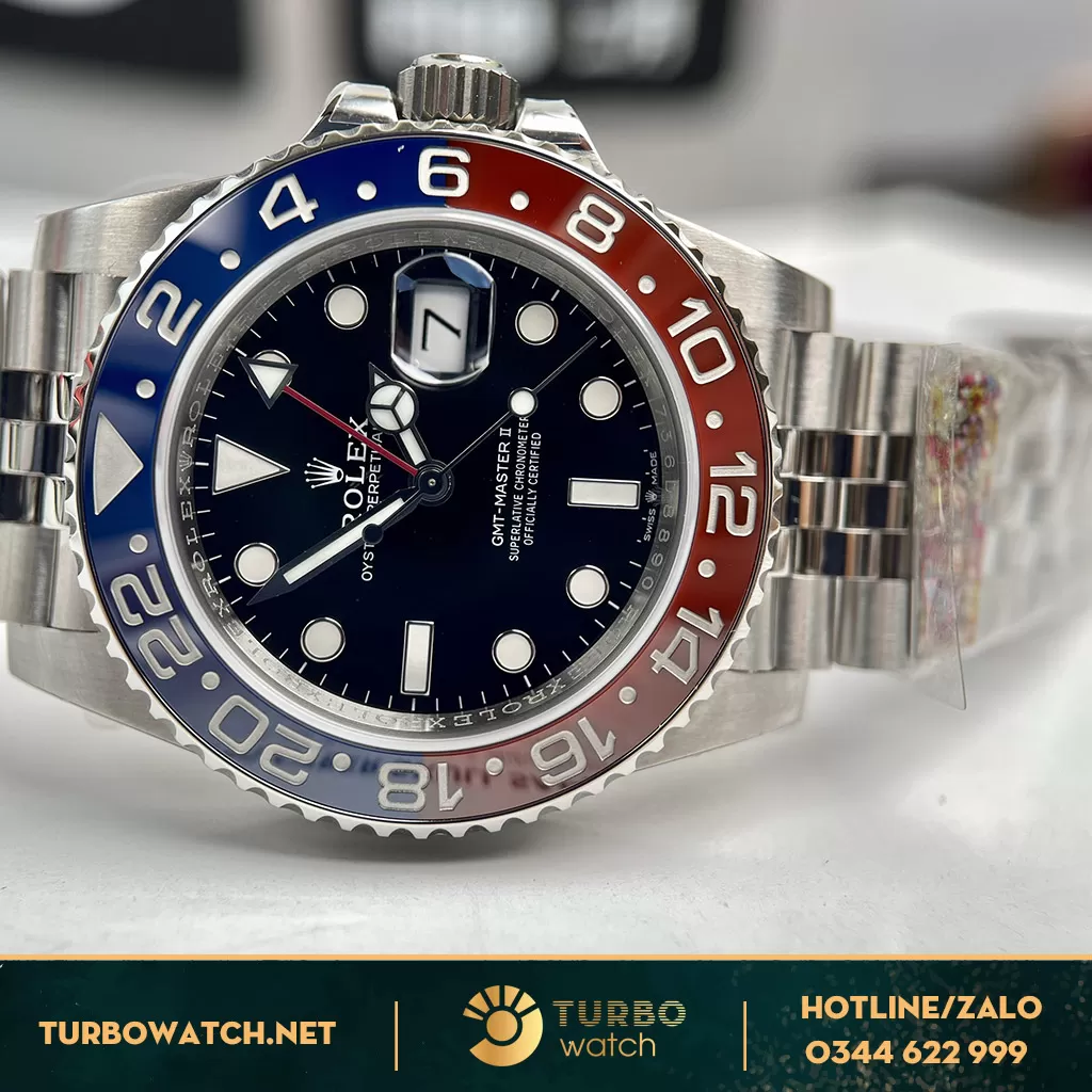 Rolex GMT - Master II Replica 1-1 Vành Xanh Đỏ - Thép 904