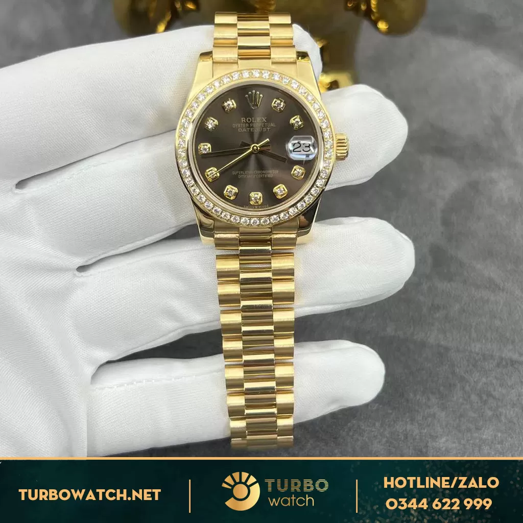 Rolex Lady Datejust 278278 Mặt Số Chocolate Vàng Gold 18k Vành Kim Cương Thiên Nhiên