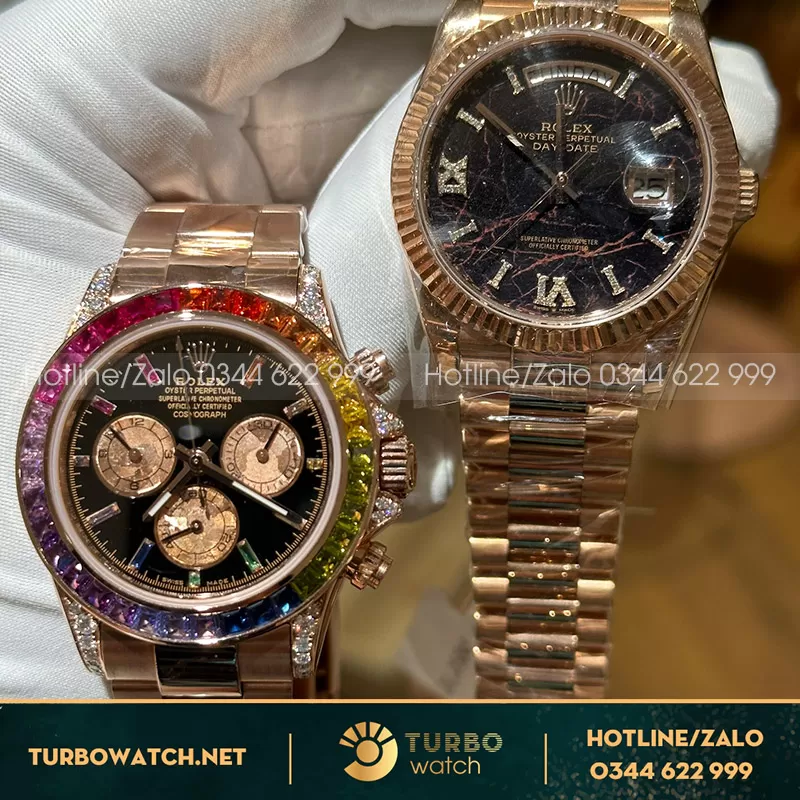 Rolex rainbow ,daydate bọc vàng độ kim moissanite