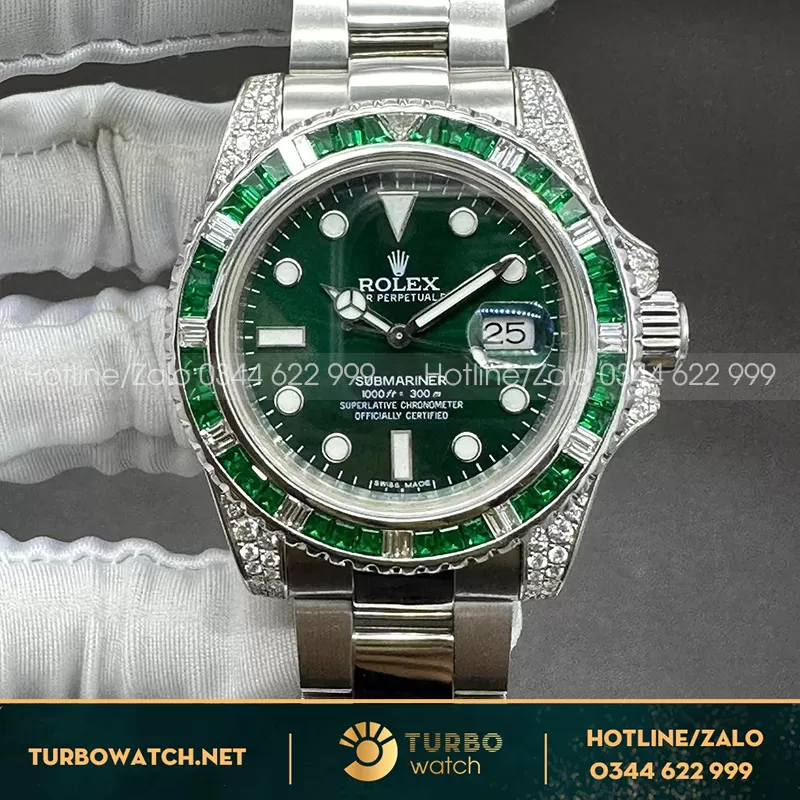 Rolex submariner chế tác vàng trắng 18k kim cương thiên nhiên