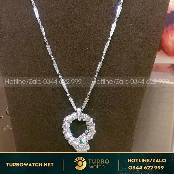 Vòng cổ Bvlgari chế tác vàng trắng 18k,kim cương thiên nhiên