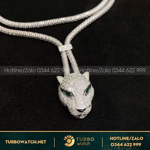 Vòng cổ cartier báo vàng trắng đính kim cương