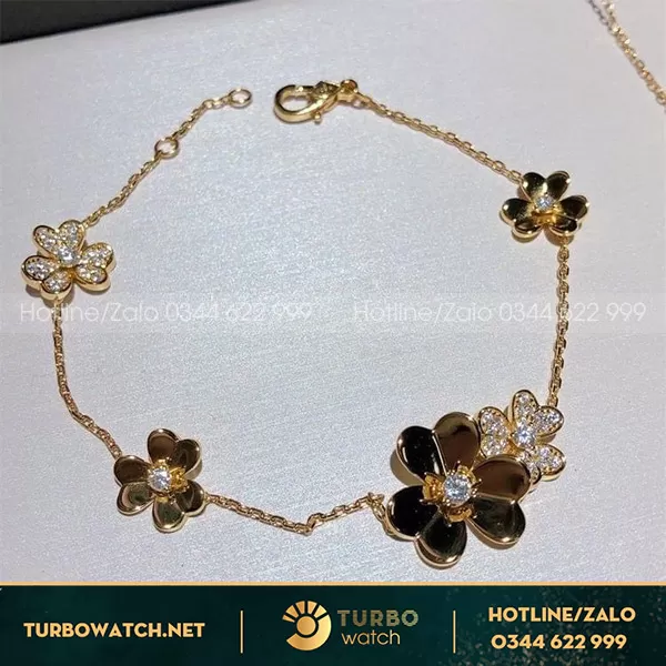Vòng đeo tay van cleef & arpels frivole 5 flowers vàng hồng 