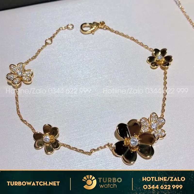 Vòng đeo tay van cleef & arpels frivole 5 flowers vàng hồng