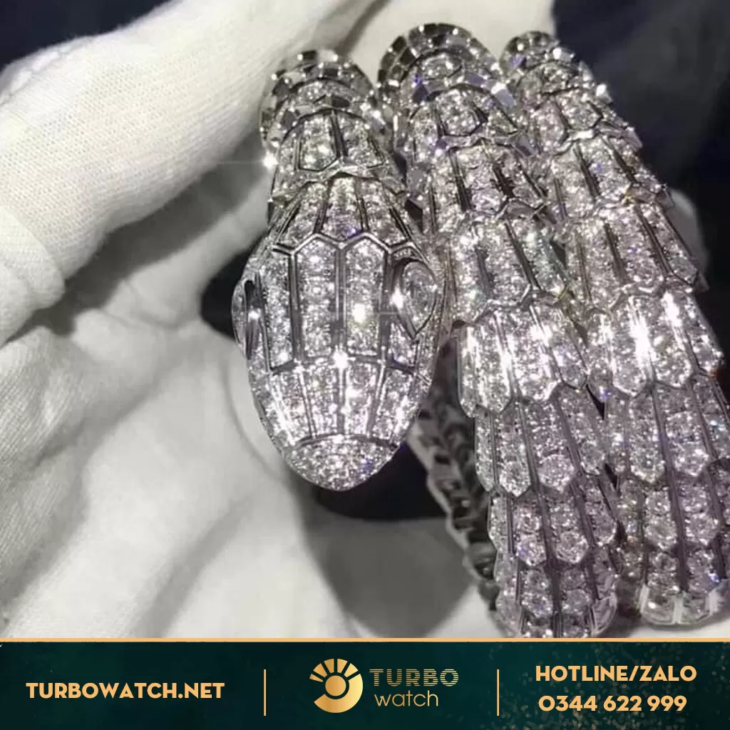 Vòng Tay Cartier Đầu Rắn Vàng 18k Full Kim Cương Thiên Nhiên